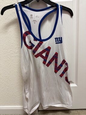 Nike White Tank Top with Blue Trim and Red Striped 'GIANTS' Graphic